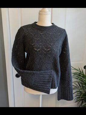 J. Crew Charcoal Openwork Crewneck Sweater